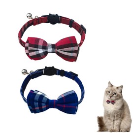 Andiker Cat Collar with Bell, 2PCS Footprint & Reflective Cat Collar with Bell and Breakaway Safety Buckle, 8-13 Inch Adjustable1 Nylon Collar Perfect for Cats in Random Color (Checkered Pattern)