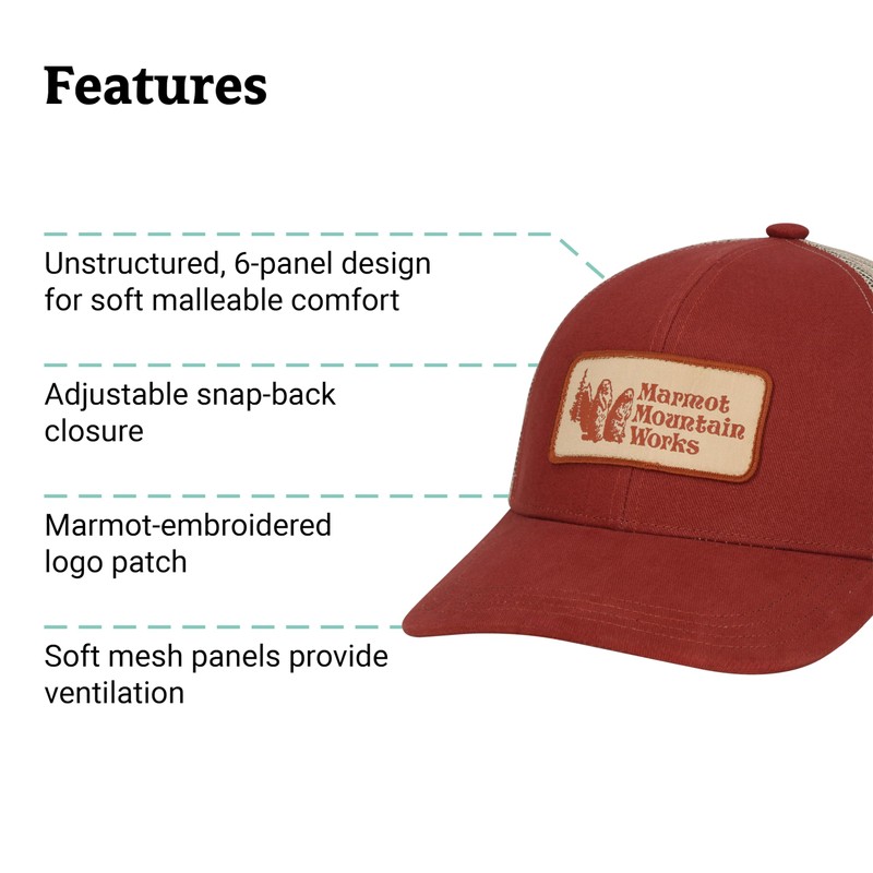 MARMOT Retro Trucker Hat, Pecan, One Size