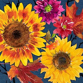 Boston International IHR Floral Fall Autumn Thanksgiving 3-Ply Paper Napkins, 20-Count Lunch Size, Fall Flowers