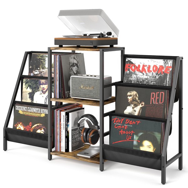 Record Player Stand with Vinyl Storage, Record Player Table with Vinyl Record Storage Up to 400 Albums, Turnta ble Stand with Record Holder Vinyl Display Shelf, Record Cabinet for Vinyls Media Stereo