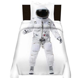 Astronaut Duvet Cover Single Outer Space Printed Decor Adult Kids Bedding Comforter Set Space and Astronaut Pattern Decor Comforter Cover Outer Space Decorative 2 Pieces Bedding Set with Zipper Ties