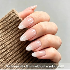 Uñas postizas de presión, color nude degradado, forma almendrada mediana, kit de 36 piezas en 12 tamaños con pegamento para uñas, pestañas adhesivas, 