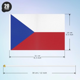 ASUNO 20 Pack Czech Republic Flags HandHeld Small Banners 5 × 8 Inch Mini Czech Stick Flag Polyester for Party Decorations World Cup International Festival Events Indoor and Outdoor