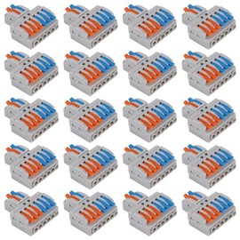 20PCS Compact Wire Connectors, Compact Splicing Connectors, Lever Nut Assortment Conductor, 2 In 6 Out Electrical Connectors Blocks