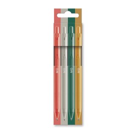 Miquelrius Pack of 4 Click Ballpoint Pens Semi Gel Ink Coral Grey Green Mustard Yellow