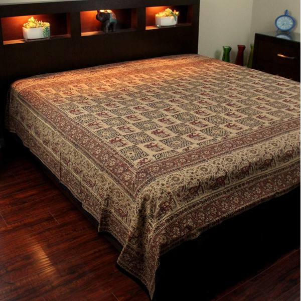India Arts Handmade Elephant Batik Block Print Tablecloth Tapestry Bedspread Beach Sheet Picnic Blanket 100% Cotton Twin 72x108