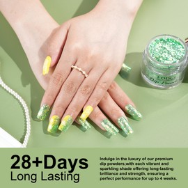 eodci EODCI Glitter Green Dip Powder, 1 Oz/28g Nail Dipping Powder for DIY Manicure Salon at Home Easy to Use Nail Dip Powder for Women gift No Needed Nail Lamp Curing