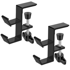 Bayyeskey Desktop Hook Under-Table Handbag Hanger Wallet Hook Simple for Holiday Decoration Desktop Backpack Rack Headphone Hanger 2-Piece Pack Double Hook Black