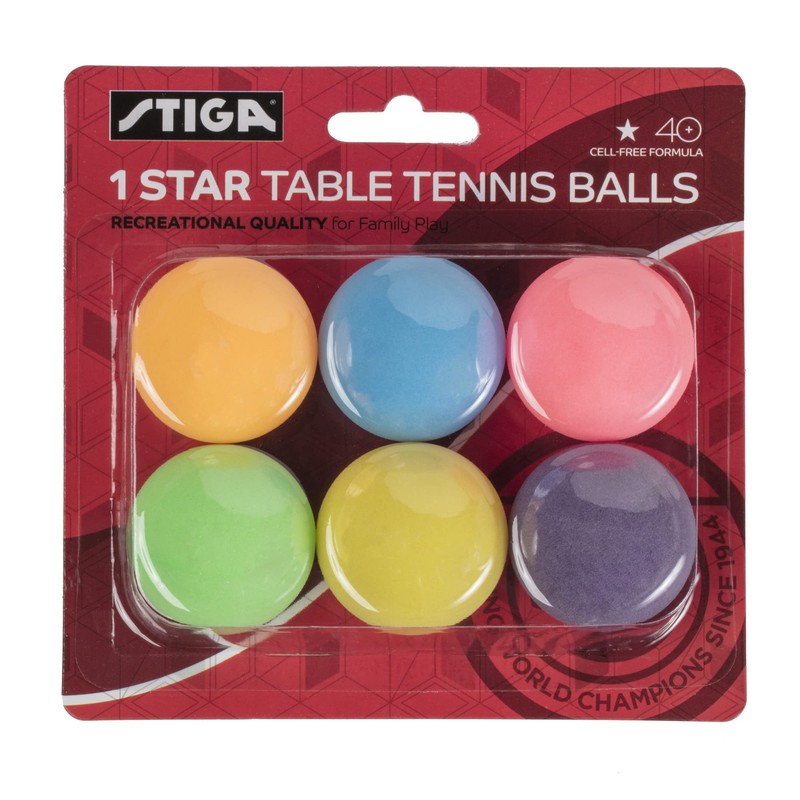 STIGA 6 Pack Multi-Color Table Tennis Balls - 40mm ITTF