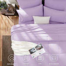 CozyLux Light Purple Comforter Set King 7 Pieces Lavender Comforter King Size Bedding Sets for Women with All Season Quilted Comforter, Flat Sheet, Fitted Sheet, Pillowcases