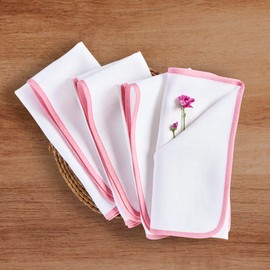 Solino Home Linen Napkins 20 x 20 Inch - 100% Pure Linen Pink Lemonade and White Cloth Napkins Set of 4 for Spring, Easter - Washable Curved Edge Fabric - Chloe