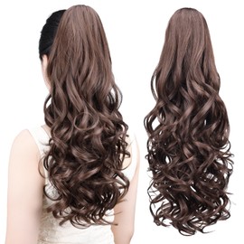 Tiklans Extensión De Cola De Caballo Marrón, Extensión De Cola De Caballo Con Clip De 22" Para Mujeres, Extensión De Cabello De Cola De Caballo Larga, Fibra Sintética R Marrón Medio 24"