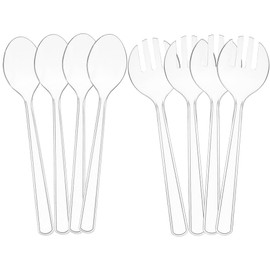 Set of 4 Clear Plastic Serving Spoons and 4 Serving Forks, 10" Length