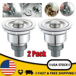 2PCS Stainless Steel Kitchen Sink Strainer W/ Filter Basket Drain Head Stopper