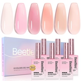 Beetles Nude Pink Gel Nail Polish Set, 6 Colors Hema Free Light Pink Jelly Gel Polish Translucent Effect Nail Concealer High Gloss Soak Off UV Spring Manicure Colorful Bottle Gel Gift for Women