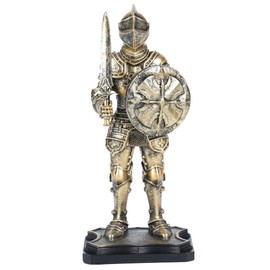 H&W 7.1''H Warrior Figurine, Guard Ornament, Soldier Statue, Medieval Armored Knight Decoration, for Office Desk & Study Room, A Gift for Husband/Father/A Real Man, Golden(WS24102-J)