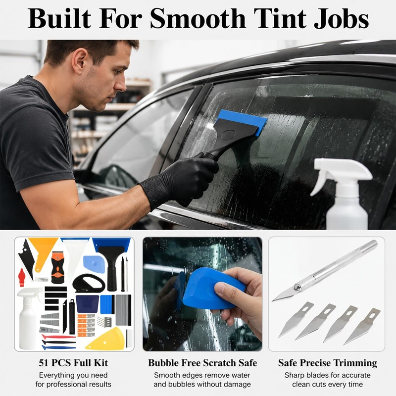 51Pcs Car Window Tint Kit, Complete Window Tint Tools for