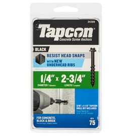 Tapcon 24389 1/4" X 2-3/4" HEX Head Black Screw Anchor 75CT