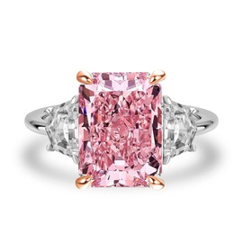 Effinny 4.0ct Crushed Ice Radiant Cut Three Stone Pink Engagement Ring,Big CZ Simulated Diamond 925 Sterling Silver Promise Ring for Wedding,Daily,Travel (Pink Stone, 6)