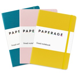 PAPERAGE Lined Journal Notebooks, 3 Pack, (Yellow, Blush & Turquoise), 160 Pages, Medium 5.7 inches x 8 inches - 100 GSM Thick Paper, Hardcover