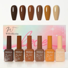 WHsHeria Gel Nail Polish Set – 6 Colors 15ML Coffee Brown Nude Beige Nude Pink Chestnut Skin Tone Soak Off UV LED Gel Polish Kit for All-Season Nail Art Manicure Salon DIY at Home for Women F gift