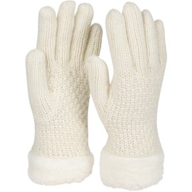 styleBREAKER 09010032 Women's Warm Winter Gloves with Pearl Pattern and Fleece, Thermal Knitted Gloves, Finger Gloves, cream / white