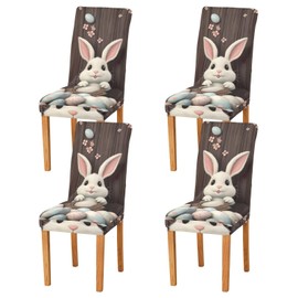 JUMBEAR Easter Cute Rabbit Chair Covers for Dining Room 4PCS,Stretch Chair Slipcovers Removable Washable Kitchen Chair Cover Decorative Seat Protector