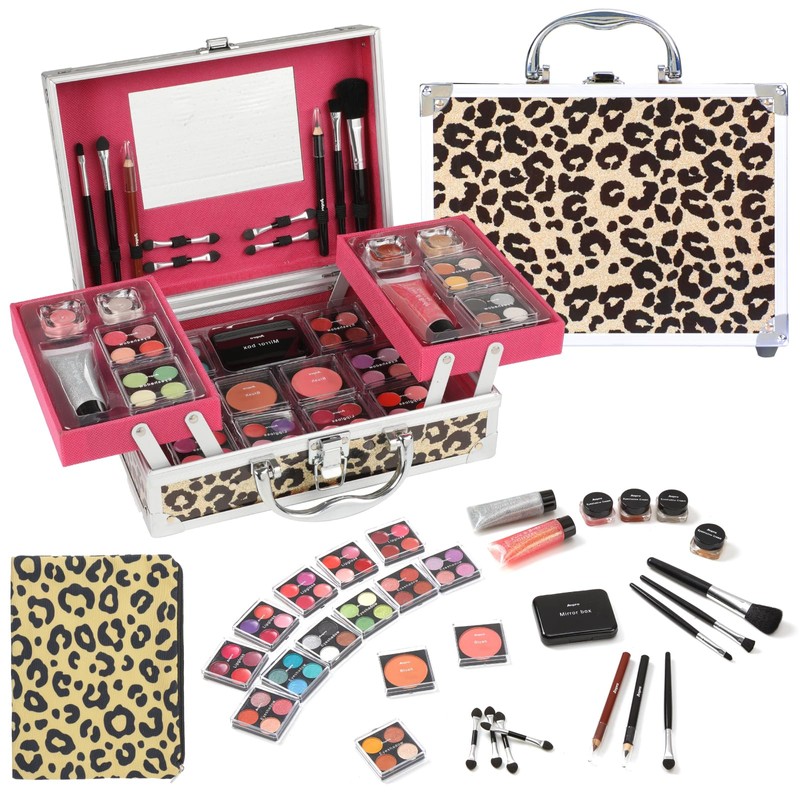 Anpro All-In-One Leopord Double Folding Makeup Carry Case with Pro