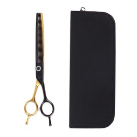 Hyzrqwyw 7 Inch Thinner Dog Grooming Blending Shear Pet Trimming Texturizing Kit,Ergonomic Pet Grooming Thinner Blender Shears Black&Gold with Protective Storage Case