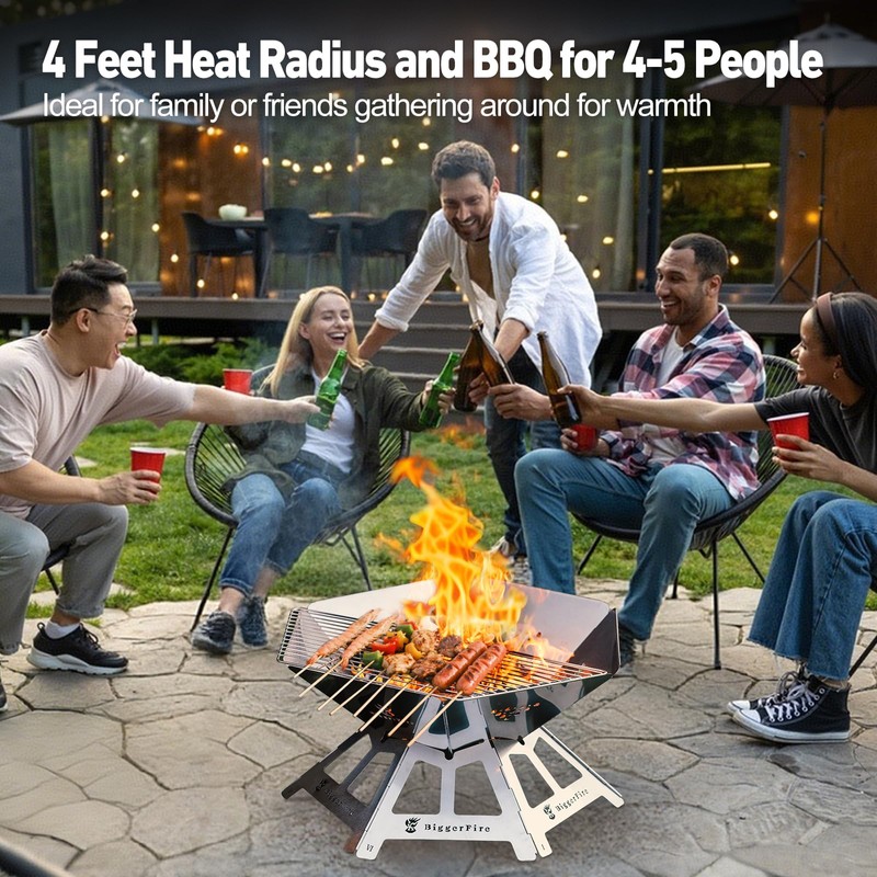 Foldable Portable Fire Pit,Stainless Steel Fire Pits with Charcoal Grill