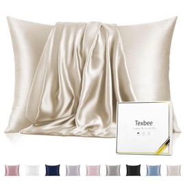 Texbee Silk Pillowcase, 40 x 60 cm, for Hair and Skin, Hidden Zip, 1 Piece, Silk Pillowcase for Women and Men, Comfortable, Breathable, Beige