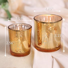 Volens 24pcs Assorted Gold Votive Candle Holders for Wedding Table Centerpieces, Large Mercury Glass Candle Holder for Votive & Tealight Candle, Gold Party Decorations for Bridal and Baby Shower