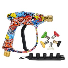 Bear Force High Pressure Washer Gun 3000 PSI Max, Power Washer Short Gun M22-14mm with 1/4 Inch Quick Plug & 5 Tips Nozzle, Compatible for Some of Greenworks Kar-cher Ryobi Homelite Pressure Washer