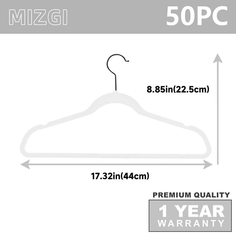 MIZGI Premium Velvet Hangers (50 Pack) Heavy Duty - Non