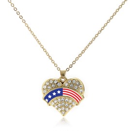 Inspired Silver - American Flag - Gold Necklace for Women - Pave Heart Pendant Chain Necklace Jewelry Gift with Cubic Zirconia - Women's Necklace Charm with Lobster Claw Clasp