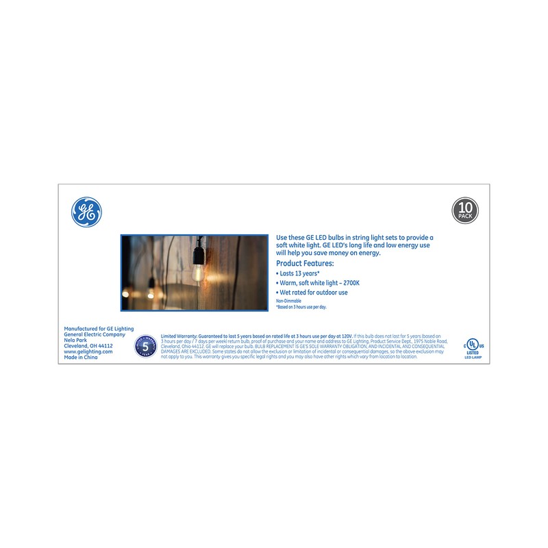 GE LED String Light Bulb Replacements, Soft White, S14 Bulbs,