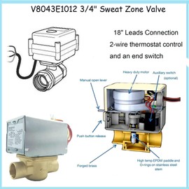 For Honeywell V8043E1012 3/4" Sweat Zone Valve, Replace for Honeywell GID-661677 Zone Valve/Zone Actuator,18" Leads Connection, 2-Way 4-Wire Thermostat Control and An End Switch,10 Years Warranty