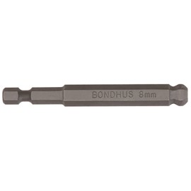 BONDHUS No. 10872 Hexagonal Ball Point Power Bit 0.3 inches (8 mm) Drive Angle: 0.25 inches (6.35 mm), Total Length: 3.0 inches (76 mm), Black Dyed