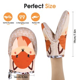 Mini Oven Mitts Cute,Silicone Oven Mitts Heat Resistant 500℉ with Non-Slip Grip and Soft Quilted Cotton Lining for Kitchen Cooking and Baking. Machine Washable-Fox