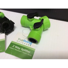 True Living 2-Way Outdoor Garden Water Hose Splitter Connector On/Off Valve & Female Mender