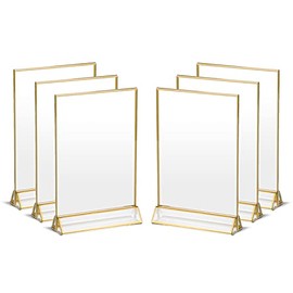 UNIQOOO Acrylic Sign Holders with Gold Border, Pack of 6 | 4x6 Double Sided Clear Frame