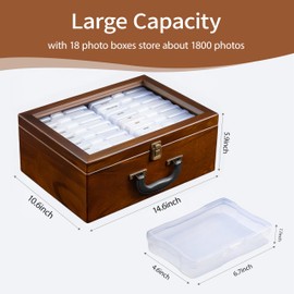 Lurgno Photo Storage Box 4" x 6", 16 Inner Extra Large Organizer Acid-Free Photo Keeper Storage Case, Wooden Keepsake Box for Crafts and Photo Storage