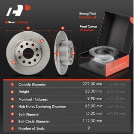 A-Premium 10.70 inch (272mm) Rear Solid Disc Brake Rotors + Ceramic Pads Kit Compatible with Select Volkswagen Models - Jetta 2019-2021, Taos 2022-2023, 6-PC Set