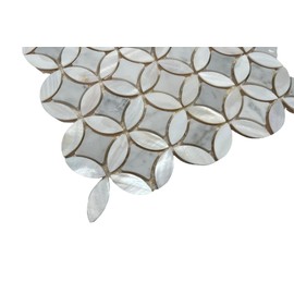 White Carrara with Mother of Pearl Seashell Flower Wall Tile Backsplash Mosaic Sheet for Kitchen, Bathroom Shower, Floor, Accent Decor, Spas, Pool (1 Sheet)