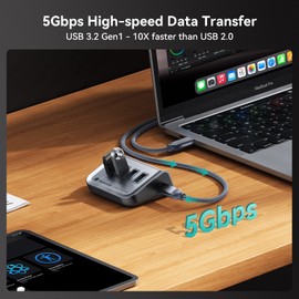 Yottamaster USB 3.0 Hub 4 Ports, 5Gbps USB Hub 3.0, Type C to USB 3.2 Gen1 Data Hub with 1.6ft USB-C Cable for Laptop, PC, USB Flash Drives, Mobile HDD, and More (1.6ft)