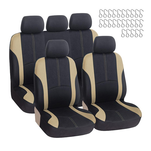 Dickno 9 PCS Car Seat Covers Full Set, Two-Tone Washable Automotive Front and Back Split Bench Seat Protectors, Easy to Install Vehicle Seat Covers for Most Car, Sedan, Truck, SUV （Beige）