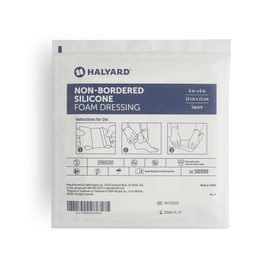 HALYARD Non-Bordered Silicone Foam Dressing, Gentle Adhesive with Superabsorbent Core, Conformable & Breathable Water Resistant Protective Film Backing, 6"x6" (Box of 10)