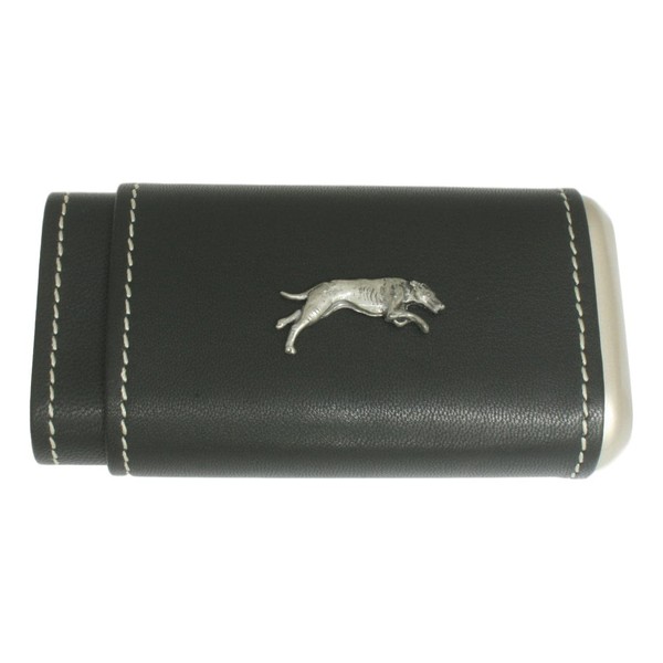 Greyhound Cigar Tube Leather Covered Black Case With Cedar Lining