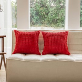 Home Brilliant Cushion Covers 60cm x 60cm Set of 2, Decorative Corduroy Extra Large Cushions Covers for Living Room Bedroom, Set of 2, Red, 60x60