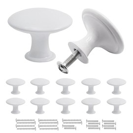 Misuyue Furniture Knobs, White, Round Cupboard Knobs, Drawer Knobs, Cupboard Handles, White, Modern Vintage, Pack of 10 30 mm Knobs for Cupboards, Drawer, Furniture, Kitchen Cabinets, Wardrobe